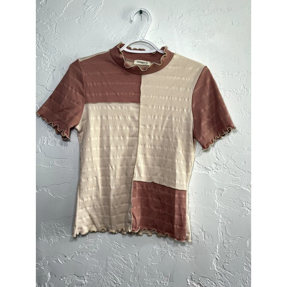 Ginger G color block scalloped trim t shirt womens large fairy coquette ethereal
